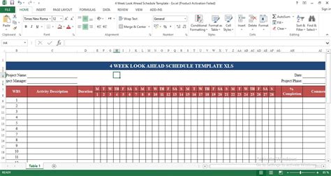Look Ahead Schedule Template Excel Kayra Excel