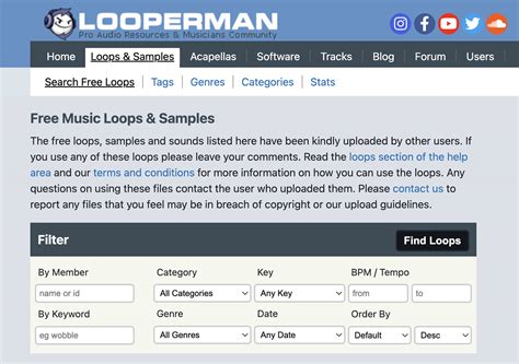 Loopman. Free Samples Music Loops Stock Sounds Downloads. Samples Uploaded Daily. Acid, Fruity Loops, Ableton, Pro Tools, Garageband, Pro Tools, Cubase #looperman 