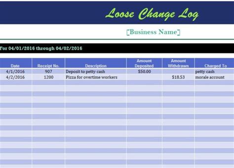 Loose Change Log My Excel Templates