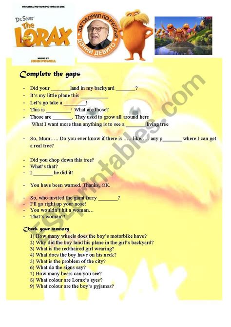 Lorax Science Spot Answers