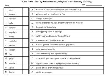 Lord of the Flies Vocabulary Chapters 7-9 - Vocabulary …