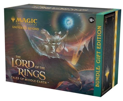 Lord of the rings gift bundle. The Lord of the Rings: Tales of Middle-Earth gift edition bundle is the ideal Magic: the Gathering gift for yourself or someone else. Expand your collection with a large stack of set boosters, basic lands, various accessories, a handy foil collection box with beautiful unique art and no fewer than four foil alternate art promo cards . 
