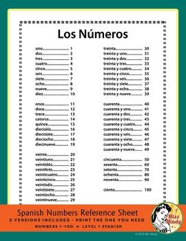 Los Numeros Spanish Numbers 1 100 Reference Sheet