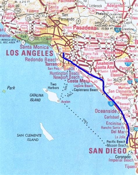The top cities between San Diego and Los Angeles are Anaheim, La Jolla, Carlsbad, Temecula, Laguna Beach, Long Beach, Pasadena, Escondido, Riverside, and Dana Point. Anaheim is the most popular city on the route. It's 2 hours from San Diego and less than an hour from Los Angeles. Show only these on map..