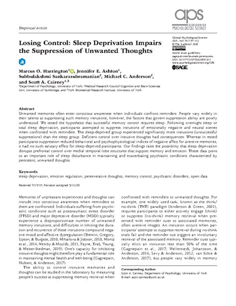 Losing Control: Sleep Deprivation Impairs the Suppression of …