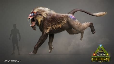 Lost island creatures. The Dinopithecus (DIE-no-pih-the-cus; also known as the Monkey or the Baboon) is a Creature in ARK: Survival Evolved's Lost Island DLC. This section is intended to be an exact copy of what the survivor Helena Walker, the author of the dossiers, has written. There may be some discrepancies between this text and the in-game creature. Dinopithecus spawn in varied numbers within the Redwoods biome ... 