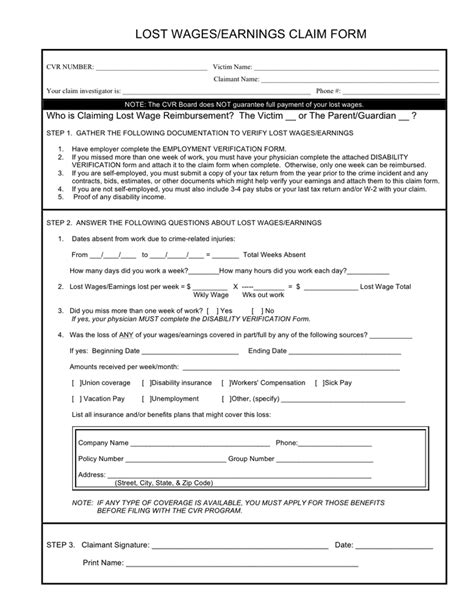 Lost wages/earnings claim form in Word and Pdf formats page 3 of 4