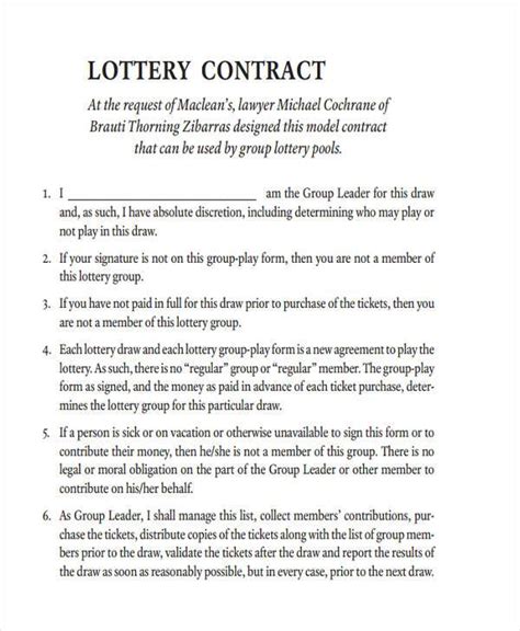 Lottery Agreement Template