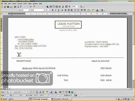 Louis Vuitton Receipt Template Free Sema Data Co Op