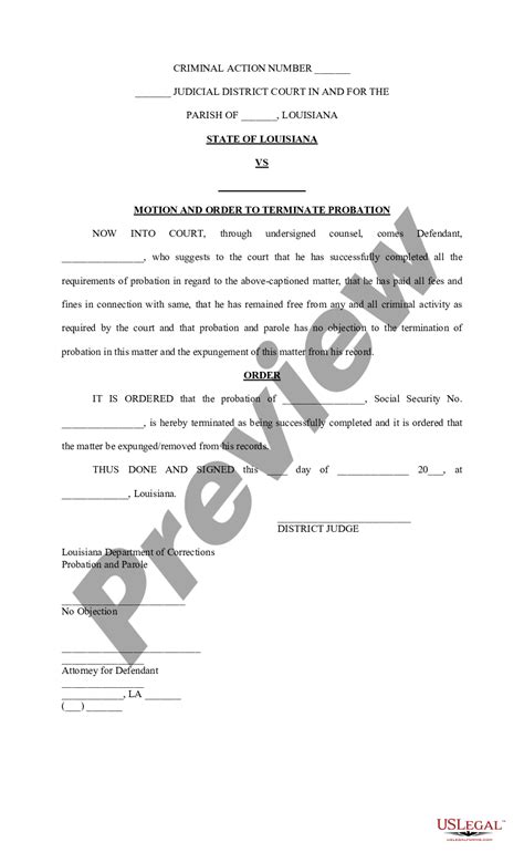 Louisiana Motion and Order to Terminate Probation Probation US