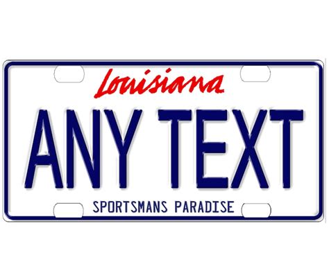 Louisiana personalized license plate. What Vehicle License Plate Regulations are in the US? Since 1925, a rear license plate is compulsory in all US states. Only 20 states do not require a front license plate. Regular license plates for passenger vehicles measure 12-inch by 6-inch. The number format usually has 5-7 characters, or up to 8 characters for vanity plates in some states ... 