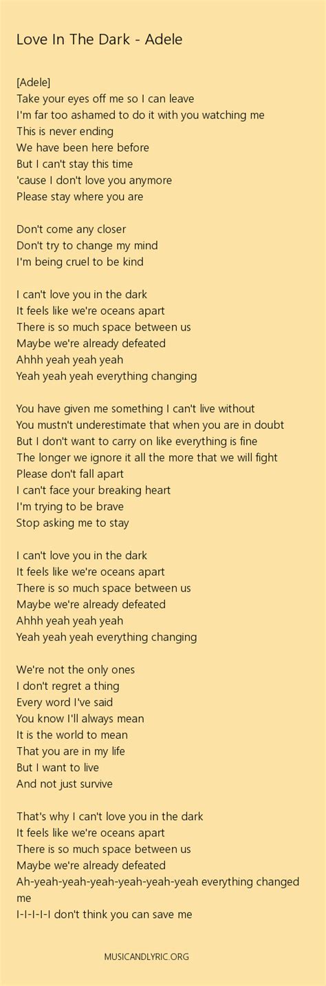 Love in the dark lyrics. Things To Know About Love in the dark lyrics. 