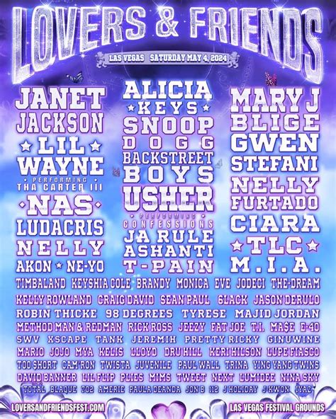 Lover and friends concert. <p>Gushing with all those 90s r&b and hip hop vibes comes Lovers & Friends music festival! Presented by Live Nation, Snoop Dog and Bobby Dee — Lovers & Friends will take place at the Las Vegas ... 