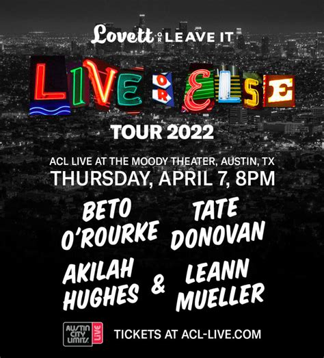 Lovett or leave it tour. 101 Biltmore Ave. Asheville, NC 28801. (828) 225-5851. Get tickets for Lovett or Leave It: Live and on Tour at The Orange Peel on THU Jun 20, 2024 at 8:00 PM. 