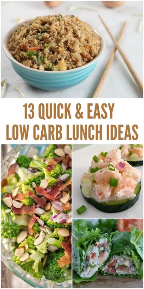 Low carb easy lunch ideas. 1. Burrito bowl. Burrito bowls are delicious and easy to tailor to your taste buds by adding your favorite ingredients. To keep the carb content low, try using mixed greens as your base instead of ... 