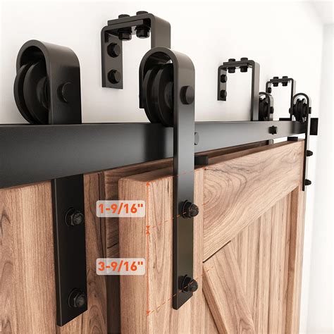 Barn doors double track bypass hardware kit is a low ceiling design, only needs 9-inch ceiling space from the top of the door to ceiling; double track bypass hardware kit offer a smart solution than the single track bypass, double-track can let each barn door slide on each track where you want.. 