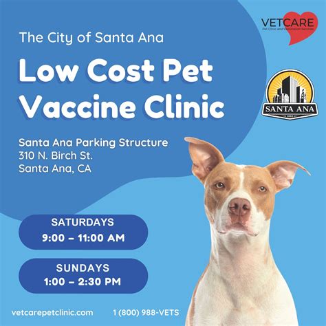 Call (888) 452-7381 for more information. Walk-in vaccines and microchipping Monday through Thursday from 11am -3pm for their service area only. For more information call (562) 570-7387. Low cost vaccination clinics every Wednesday and Saturday from 10:00am -11:30am and 1:00pm-1:30pm.. 