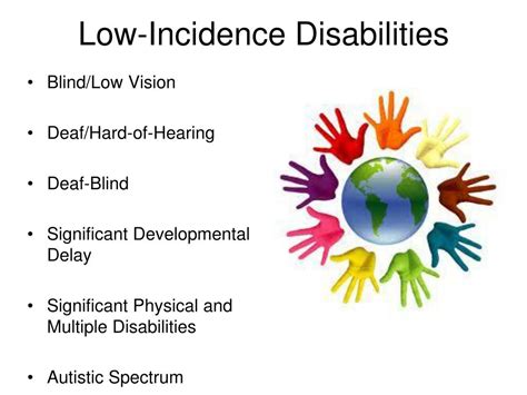 Low incidence disabilities. 21 Jan 2021 ... Low incidence disabilities are defined in EC Section 56026.5 as hearing impairments, vision impairments, severe orthopedic impairments ... 