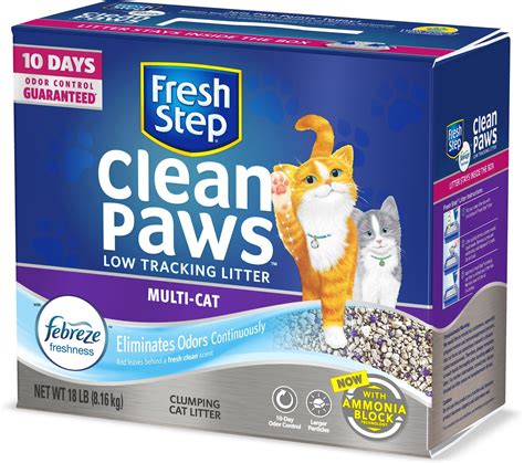 Low tracking cat litter. Details. Fresh Step Clean Paws Simply Unscented low-tracking litter is designed to stay off your cat's paws and help keep floors clean. Free of added fragrances ... 