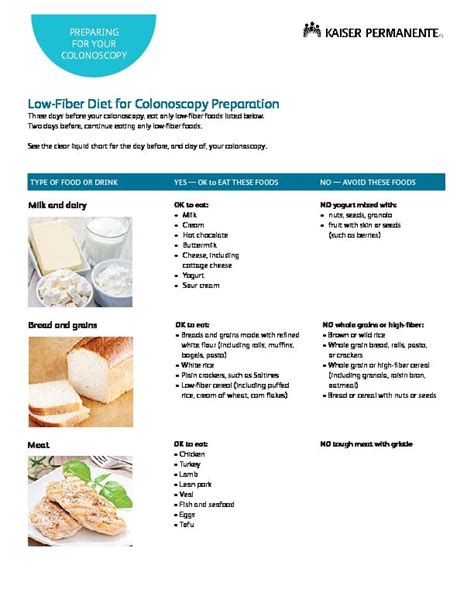 Low-Fiber Diet for Colonoscopy Preparation - Kaiser Permanente