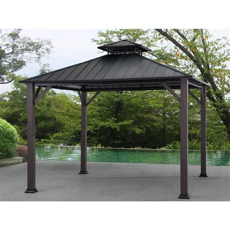28 Get Pricing & Availability Use Current Location Semi-permanent soft gazebo adds shade and shelter to your backyard Brown frame, light gray canopy and dark gray screen for a complete look Item comes unassembled Easy & Free Returns Return your new, unused item in-store or ship it back to us free of charge. Learn More. 
