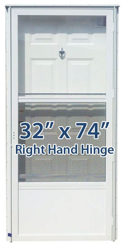 About This Product. The EMCO 75 Series 32 in. White Aluminum Self-Storing Storm Door with Black Hardware is weather stripped to help seal out drafts. It has durable construction with glass that stores in the door when not in use. The door includes the glass and insect screen and has 4 venting positions for anytime ventilation.. 