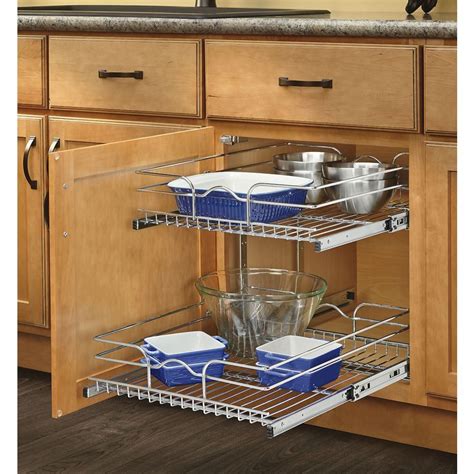  Rev-A-Shelf 21-in W x 19-in H 2-Tier Cabinet-mount Metal Bakeware Organizer. Upgrade your kitchen cabinets with this Rev-A-Shelf 5WB2-2122CR-1 2-Tier Wire Pull-Out Cabinet Drawer Basket. . 