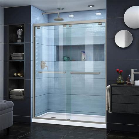 Designed for a brighter bathing experience, our selection of sliding glass doors deliver an elegant entry and exit to your bath or shower. Available Features. Tempered or frosted glass (select styles) Sleek, minimalist handle design. Frameless design or hidden tracking system. Select bath door options available.. Lowe's showers units