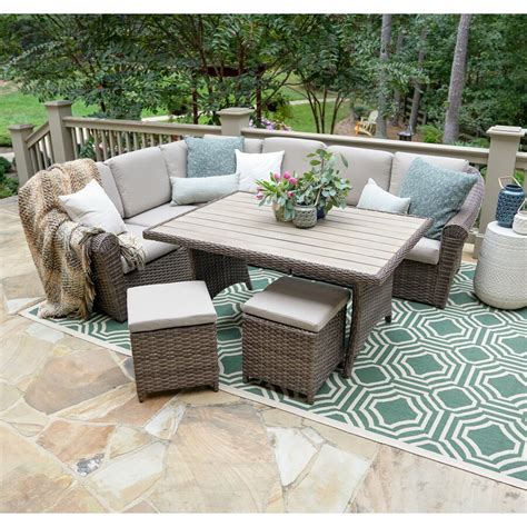 Lowe patio sets. Motion: SwivelClear All. National Outdoor Living. Almalfi 4-Piece Woven Patio Conversation Set with Tan Cushions. Model # DO51-DSJ08T-4P. • 4-piece set, fire pit table, sofa and 2 swivel chairs. • Dimensions: table, 27 in L x 48 in W x 24 in H. • Dimensions: Sofa, 76 in L x 31 in W x 35 in H. Find My Store. 