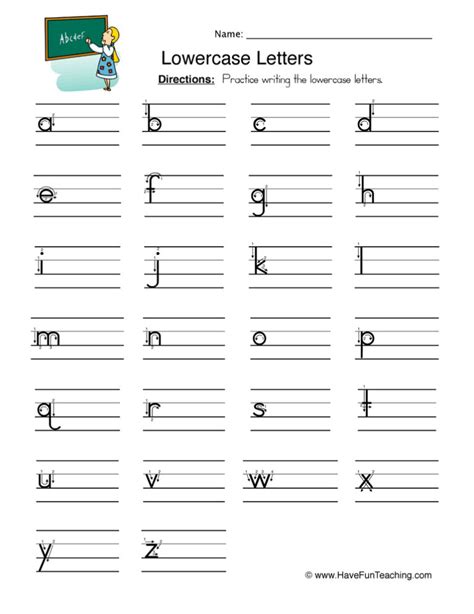 Lowercase Letters Writing Worksheet by Teach Simple