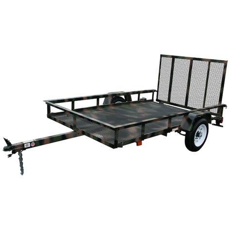 Lowes 5x8 trailer. 16-in high mesh sides. A frame tongue with jack. 2-in coupler with safety chains. 13-in tires rated at 1100 lbs. each. The trailer displayed is representative of Carry-On Trailer model# 5X8LSPHS (Lowe’s item# 278993); if you have questions about the date of manufacture or dealer stock number, please visit your local store. 