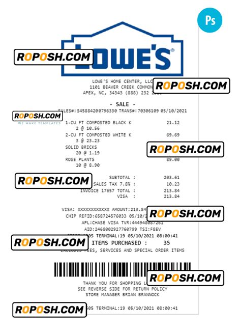 Lowes Receipt Template Free