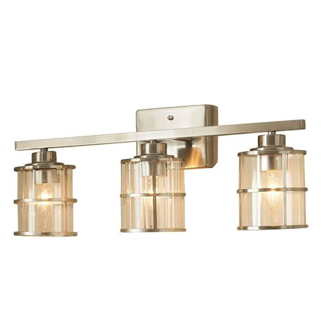 Shop Portfolio Lyndsay 30.13-in 4-Light Satin Nickel Transitional Vanity Light Bar at Lowe's.com. The Lyndsay collection offers a variety of vanity lighting fixtures with an attractive brushed nickel finish. The etched glass shades and brushed nickel finish. ... Satin nickel finish bathroom vanity light from the Lyndsay collection..