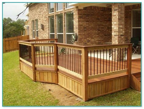 Lowes deck estimator. International Building Code regulations state that a deck railing must be at least 36 inches high if the deck is 30 inches or more higher than the adjoining ground. 