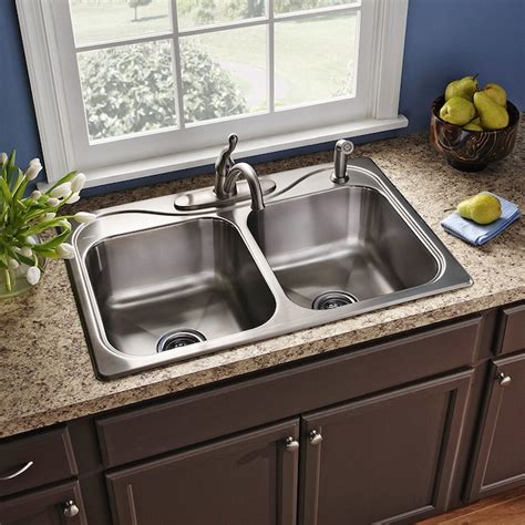 Lowes double kitchen sink. Dimensions: 19" W x 33" L. Color: White. Kraus. Quarza Dual-mount 33-in x 22-in White Granite Double Offset Bowl 4-Hole Kitchen Sink. Find My Store. for pricing and availability. 157. Mounting Type: Dual-mount (Drop-in or Undermount) Number of Faucet Holes: 4. 