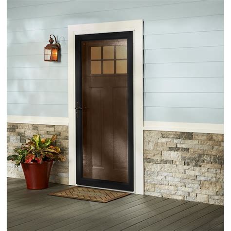 Shop LARSON Savannah 34-in x 81-in White Mid-view Retractable Screen Wood Core Storm Door with Brushed Nickel Handle in the Storm Doors department at Lowe's.com. The Savannah solid wood core storm door features a maintenance-free DuraTech® surface for protection against age and the weather. The Screen Away®. 