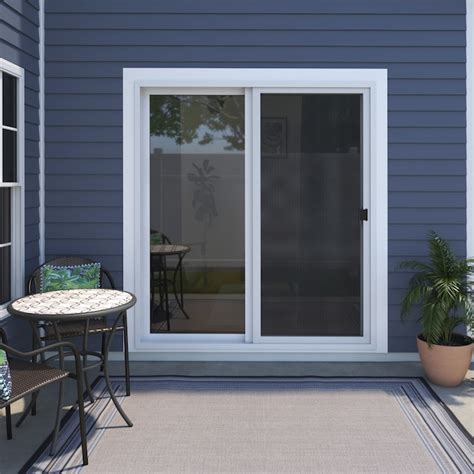 Lowes patio screen door. Universally fits all Lowe’s stock patio doors and other brands. Heavy duty polyester screen, 50% stronger than most screens. Spring loaded top and bottom expanders for easy adjustment and smooth fit. The height fit range goes from 76 in. to 79-1/2 in. Heavy-duty (25% stronger) rigid, 2-1/2-in x 1-in no rust aluminum frame with reinforced corners. 