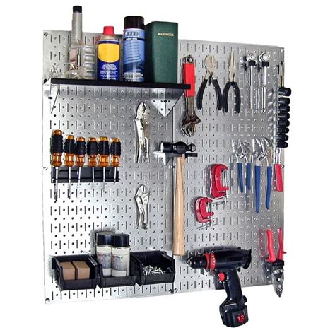 Lowes pegboards. 4 each Black 24 x 16 inch Tuff Poly Plastic Pegboard Panels guaranteed for life DISCOUNTED CASE QUANTITY. Panels will never fade, rust or warp - kit includes pegboard panels only. 1/4 inch holes on 1 inch center that can be mounted 24 x 64 or 96 x 16 or any combination to fit your project 