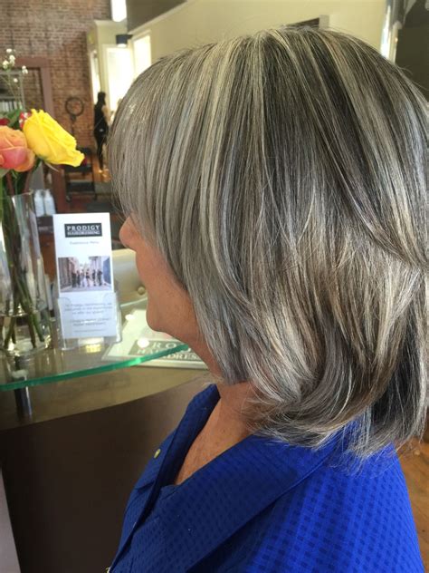 Lowlights grey hair. 2. French Bob for Wavy Gray Hair. This is one of those cute short gray hairstyles that can reveal the sweet and flirty side of your personality. White blonde highlights also add to your hair texture and dimension, making your hairdo look exceptionally charming! @hollygirldoeshair. 3. 