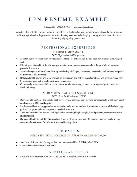 Lpn Resume Example Free Sample For Download