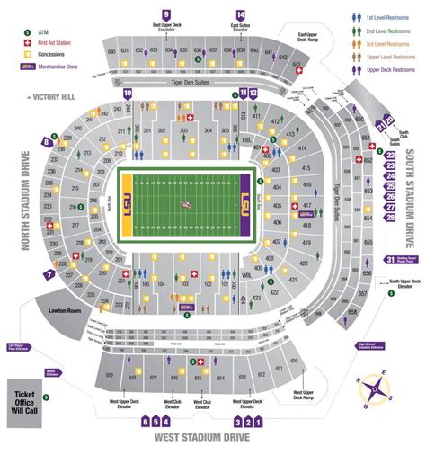 LSU Sideline - The LSU sideline is in front of Section 102, Section 103 and Section 104. Visitor Sideline - The visiting team sideline is in front of Section 302, Section 303 and …. 