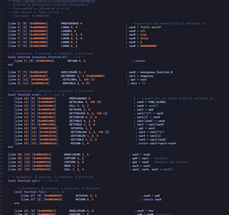 Lua disassembler.  LuauDisassembler A disassembler for Roblox's new bytecode format.  Intro...