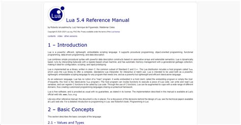 Lua documentation.  Find the latest and previous versions of the reference manual in Englis...