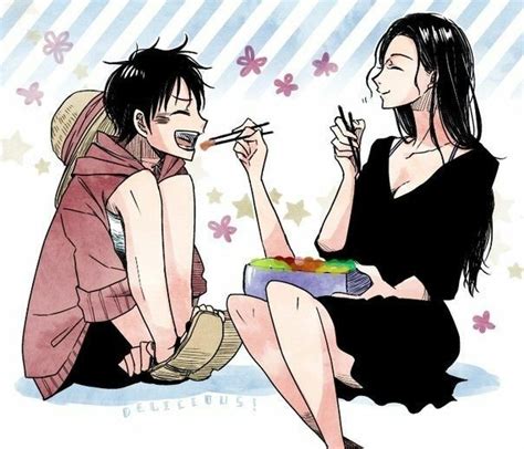 Luffy x robin lemon. She hungrily grasped Luffy's member and started to stroke it, wanting Luffy's seed more than anything. Luffy gasped suddenly at her actions, only feeling more blood rush there. "L-Luffy..." Nami moaned, creating more tension between the two. Luffy started to breathe more heavily, confused about the feeling he was getting from Nami's strokes. 