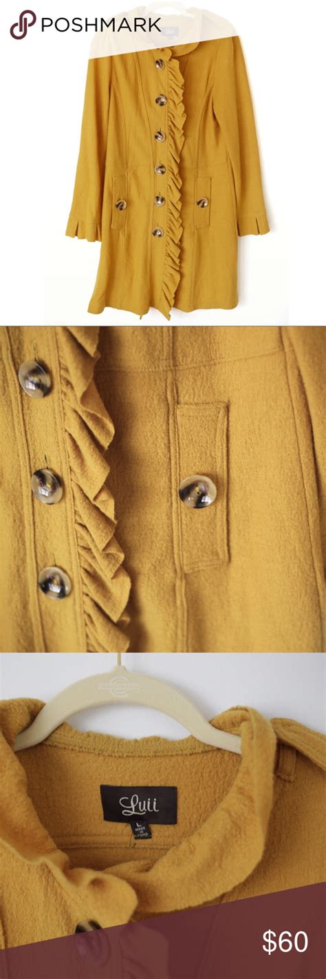 Luii 100% Boiled Wool Ruffled Coat Mustard Yellow Gold Color L