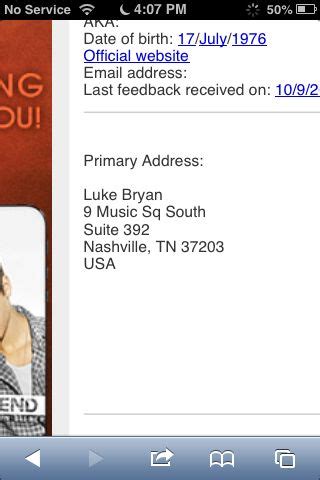 Luke Bryan Address - fan mail