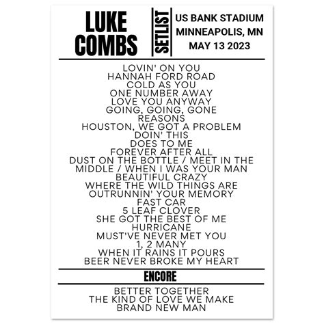 Get the Luke Combs Setlist of the concert at FivePoint 