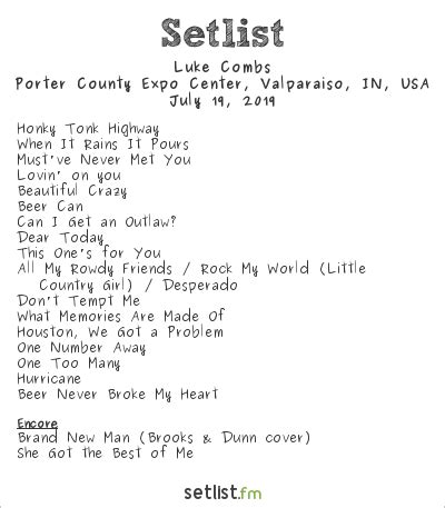 Luke combs setlist 2024. Saint John, NB, Canada / Country 94. The first headliner for the upcoming 2024 YQM Country Fest has now been revealed. The Promoter announced this morning, that Luke Combs will perform on the second night of the three-day festival to be held in Dieppe. "Luke Combs has been a massive name in country music over the past few years. He just ... 