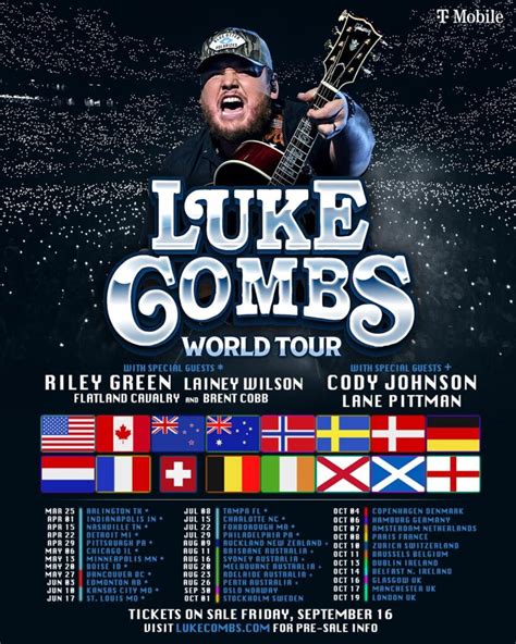 Luke.combs 2023 set list. Luke Combs is taking his fans on an emotional journey with the setlist for his 2024 Growin’ Up and Gettin’ Old Tour. The country hitmaker is opening the show with his song “Must’ve Never ... 