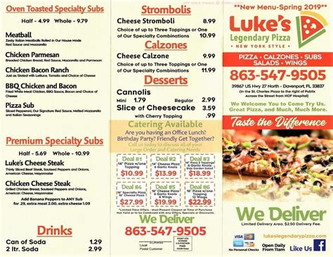 Lukes pizza. Specialties: Luke's Bar and Grill is a family friendly restaurant with a selection that's guaranteed to satisfy every customer's taste! Start your meal with an order of homemade Scottish Eggs or hand-battered Portabella Mushroom Caps before diving into one of our signature burgers or pasta dishes. Pair a craft beer or specialty drink with your meal for a truly unforgettable dining experience ... 